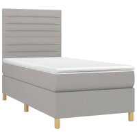 vidaXL Boxspringbett mit Matratze &amp; LED Hellgrau 100x200 cm Stoff