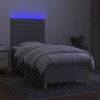 vidaXL Boxspringbett mit Matratze &amp; LED Hellgrau 100x200 cm Stoff