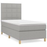 vidaXL Boxspringbett mit Matratze Hellgrau 100x200 cm Stoff