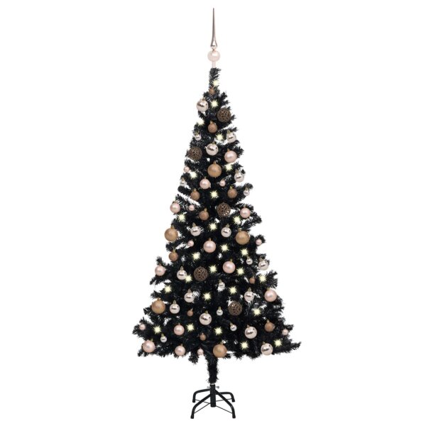 vidaXL K&uuml;nstlicher Weihnachtsbaum mit LEDs &amp; Kugeln Schwarz 180 cm PVC