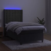 vidaXL Boxspringbett mit Matratze &amp; LED Dunkelgrau 80x200 cm Samt