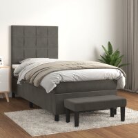 vidaXL Boxspringbett mit Matratze Dunkelgrau 90x190 cm Samt