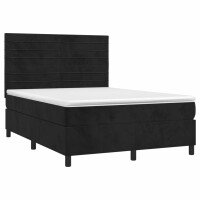 vidaXL Boxspringbett mit Matratze &amp; LED Schwarz 140x200 cm Samt