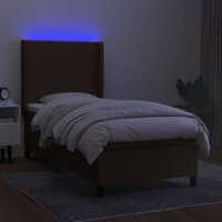 vidaXL Boxspringbett mit Matratze &amp; LED Dunkelbraun 80x200 cm Stoff