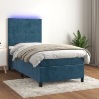 WOWONA Boxspringbett mit Matratze &amp; LED Dunkelblau 100x200 cm Samt