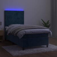 WOWONA Boxspringbett mit Matratze &amp; LED Dunkelblau 100x200 cm Samt