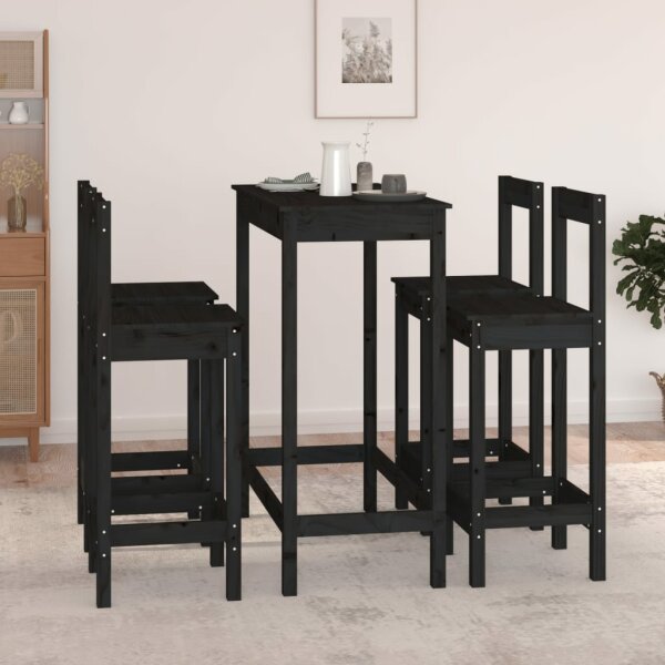 vidaXL 5-tlg. Bar-Set Schwarz Massivholz Kiefer