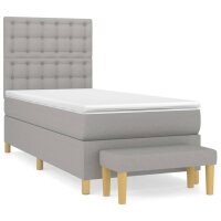 vidaXL Boxspringbett mit Matratze Hellgrau 90x190 cm Stoff