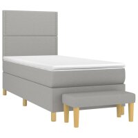 vidaXL Boxspringbett mit Matratze Hellgrau 90x190 cm Stoff