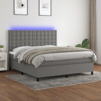 vidaXL Boxspringbett mit Matratze &amp; LED Dunkelgrau 160x200 cm Stoff