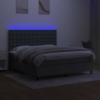 vidaXL Boxspringbett mit Matratze &amp; LED Dunkelgrau 160x200 cm Stoff