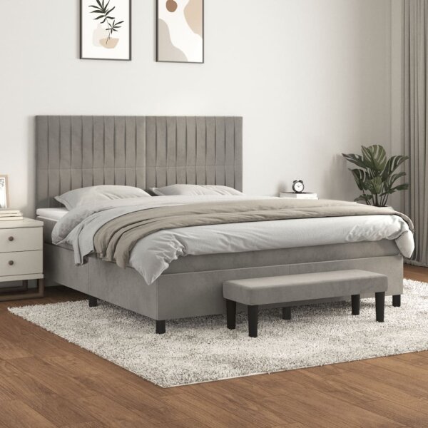 WOWONA Boxspringbett mit Matratze Hellgrau 160x200 cm Samt