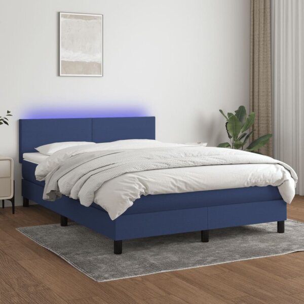 vidaXL Boxspringbett mit Matratze &amp; LED Blau 140x200 cm Stoff