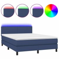 vidaXL Boxspringbett mit Matratze &amp; LED Blau 140x200 cm Stoff