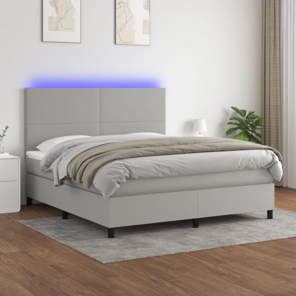 vidaXL Boxspringbett mit Matratze &amp; LED Hellgrau 160x200 cm Stoff