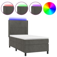 vidaXL Boxspringbett mit Matratze &amp; LED Dunkelgrau 100x200 cm Samt