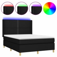 vidaXL Boxspringbett mit Matratze &amp; LED Schwarz 140x190 cm Stoff