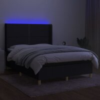 vidaXL Boxspringbett mit Matratze &amp; LED Schwarz 140x190 cm Stoff