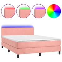 vidaXL Boxspringbett mit Matratze &amp; LED Rosa 140x200 cm Samt