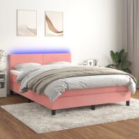 vidaXL Boxspringbett mit Matratze &amp; LED Rosa 140x200 cm Samt