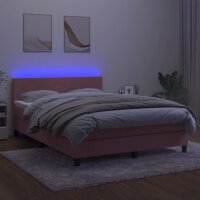 vidaXL Boxspringbett mit Matratze &amp; LED Rosa 140x200 cm Samt