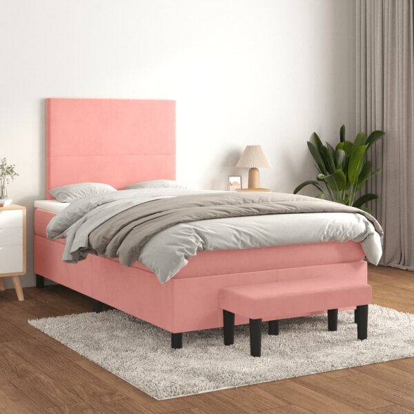 vidaXL Boxspringbett mit Matratze Rosa 120x200 cm Samt