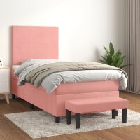 vidaXL Boxspringbett mit Matratze Rosa 90x200 cm Samt