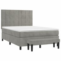 vidaXL Boxspringbett mit Matratze Hellgrau 140x190 cm Samt