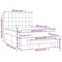 vidaXL Boxspringbett mit Matratze Hellgrau 140x190 cm Samt