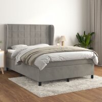 vidaXL Boxspringbett mit Matratze Hellgrau 140x190 cm Samt