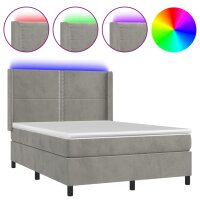 vidaXL Boxspringbett mit Matratze &amp; LED Hellgrau 140x190 cm Samt