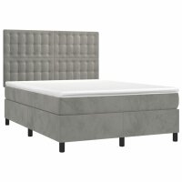 WOWONA Boxspringbett mit Matratze Hellgrau 140x190 cm Samt