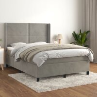 vidaXL Boxspringbett mit Matratze Hellgrau 140x190 cm Samt