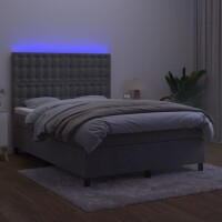 WOWONA Boxspringbett mit Matratze &amp; LED Hellgrau 140x190 cm Samt