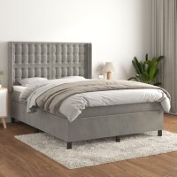 WOWONA Boxspringbett mit Matratze Hellgrau 140x190 cm Samt