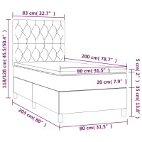 vidaXL Boxspringbett mit Matratze Hellgrau 80x200 cm Stoff