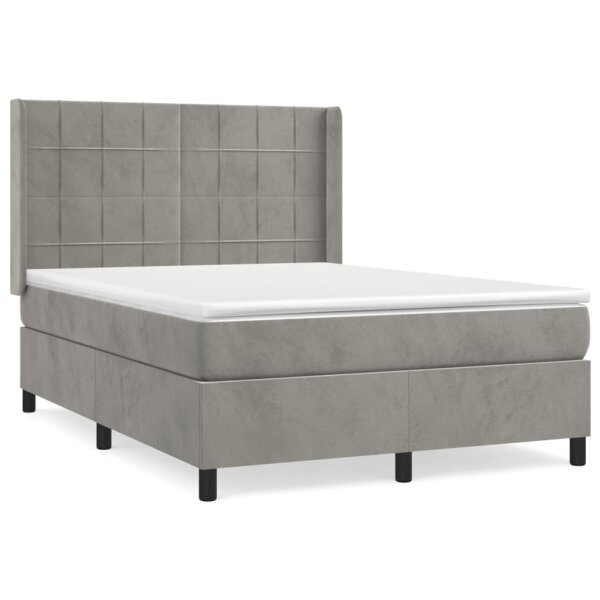 vidaXL Boxspringbett mit Matratze Hellgrau 140x190 cm Samt