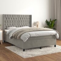 vidaXL Boxspringbett mit Matratze Hellgrau 140x190 cm Samt