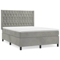 vidaXL Boxspringbett mit Matratze Hellgrau 140x190 cm Samt