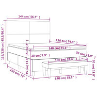 vidaXL Boxspringbett mit Matratze Hellgrau 140x190 cm Samt