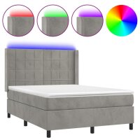 vidaXL Boxspringbett mit Matratze &amp; LED Hellgrau 140x190 cm Samt