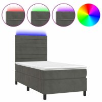 vidaXL Boxspringbett mit Matratze &amp; LED Dunkelgrau 80x200 cm Samt