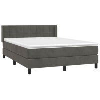 vidaXL Boxspringbett mit Matratze Dunkelgrau 140x200 cm Samt