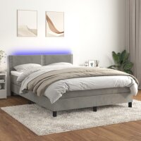 vidaXL Boxspringbett mit Matratze &amp; LED Hellgrau 140x200 cm Samt