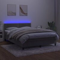 vidaXL Boxspringbett mit Matratze &amp; LED Hellgrau 140x200 cm Samt