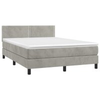 vidaXL Boxspringbett mit Matratze &amp; LED Hellgrau 140x200 cm Samt