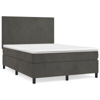 vidaXL Boxspringbett mit Matratze Dunkelgrau 140x190 cm Samt