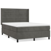 vidaXL Boxspringbett mit Matratze Dunkelgrau 140x190 cm Samt