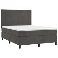 vidaXL Boxspringbett mit Matratze &amp; LED Dunkelgrau 140x190 cm Samt