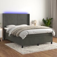 vidaXL Boxspringbett mit Matratze &amp; LED Dunkelgrau 140x190 cm Samt